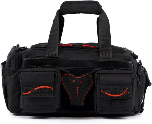 WOLFpak 20L Mini Duffle Bag for Gym & Travel | Waterproof Carry-On Weekender Bag with Shoe Compartment, Hard Bottom, and Tactical Molle System (Red Venom)