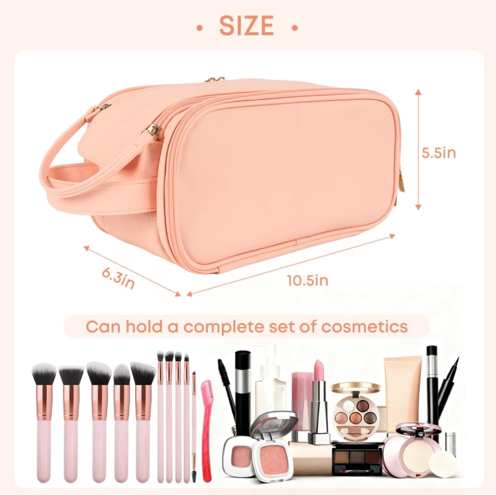 Makeup Bag - Large Travel Toiletry Bag with Double Zipper, Water-Resistant Cosmetic Organizer for Women, Toiletries & Skin Storage