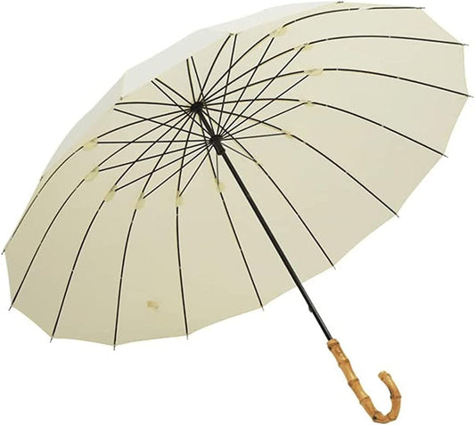 ThreeH Bamboo Stick Umbrella Auto Open Solid Color Fashionable and Simple 190T 16 Ribs,KS08 Green