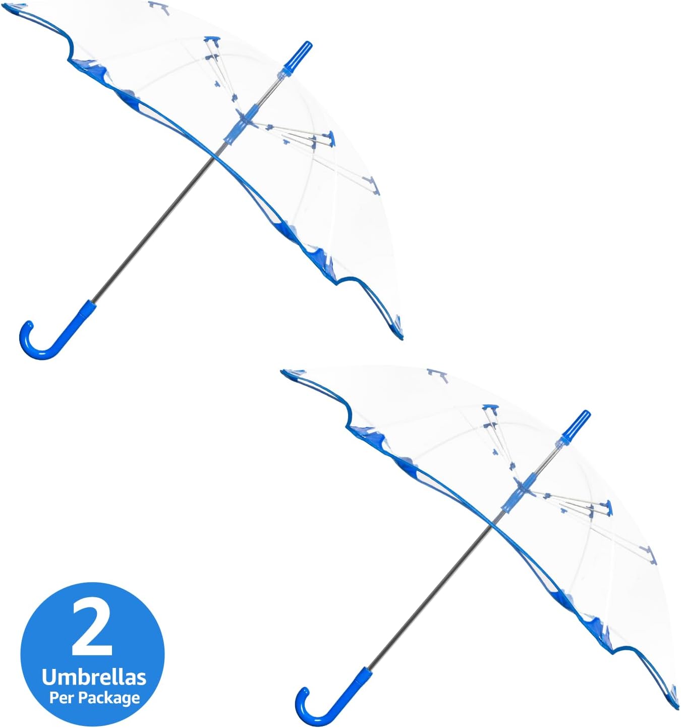 2Pcs Kids Clear Umbrella for Rain, Round Bubble Umbrella,Wide Coverage Arc 43 Inch,Auto Close,Windproof Strong Double Fiberglass Ribs With Spring Supporting for Each 6 Panels, Steel Shaft, Spoke Big Protectors for Safety