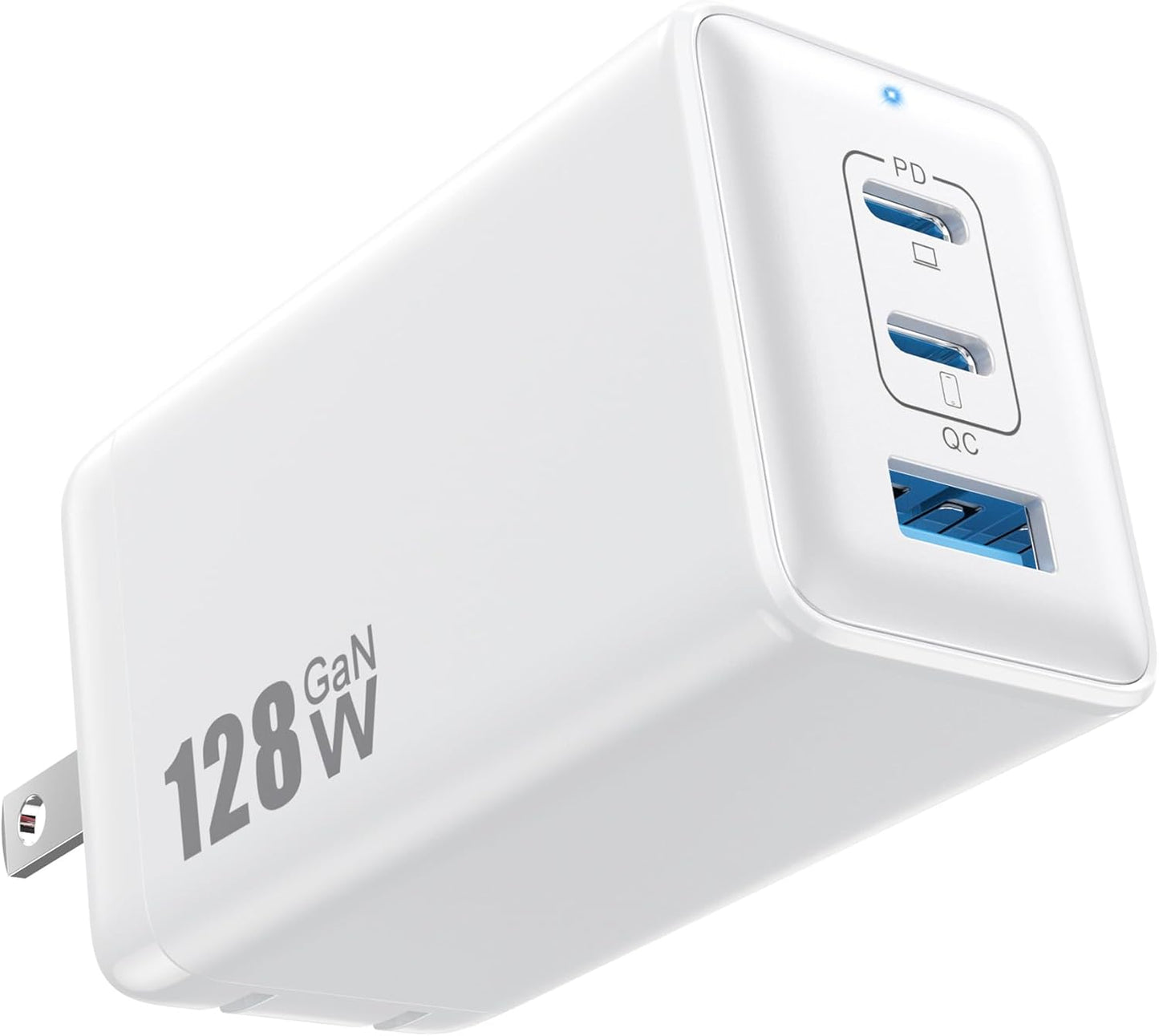 128W USB C Wall Charger,GaN III 3-Port Fast Charging Station,PD QC Foldable Charger Block Portable 65W Laptop Adapter for MacBook Pro/Air,iPad Pro,Galaxy S23,Dell XPS 13,iPhone 17/16/Pro etc