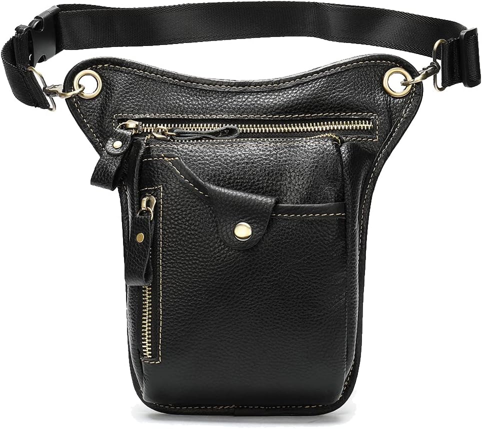 Leather Waist Pack Drop Leg Bag for Men Women Belt Bumbag Multi-Purpose Motorcycle Bike Outdoor Sports Tactical Cycling Riding Hiking Camping Pouch