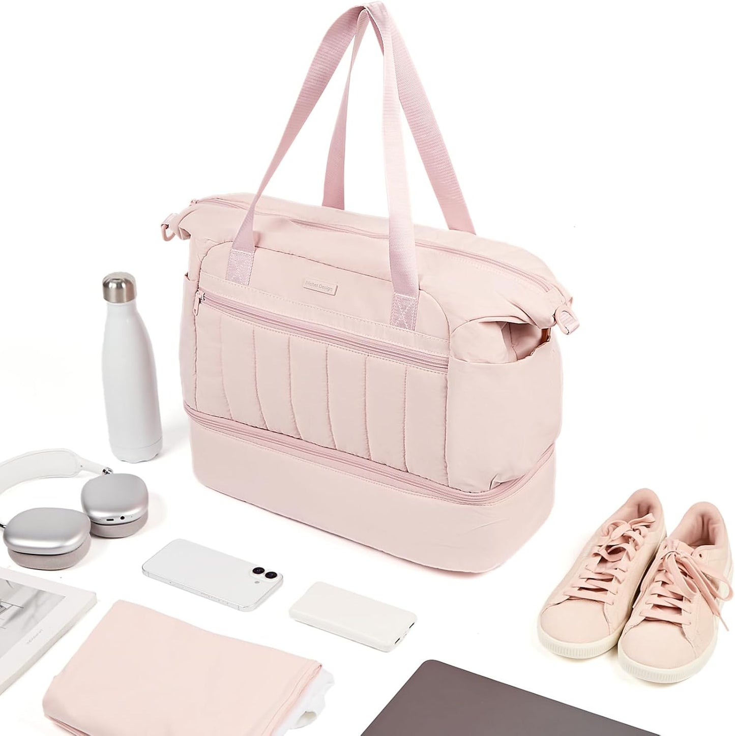 NISHEL Women's 2-in-1 Weekender Duffle Bag, Large Capacity Duffle Bag with Multi-Pocket, Overnight Tote for Travel, Carry On Personal Item, Pink