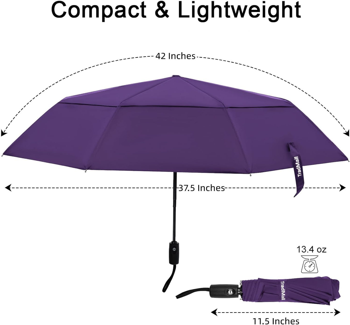 TradMall 2 Pack Travel Umbrella, Double Vented Canopy Windproof Automatic Strong Compact Folding Umbrellas for Rain Women and Men