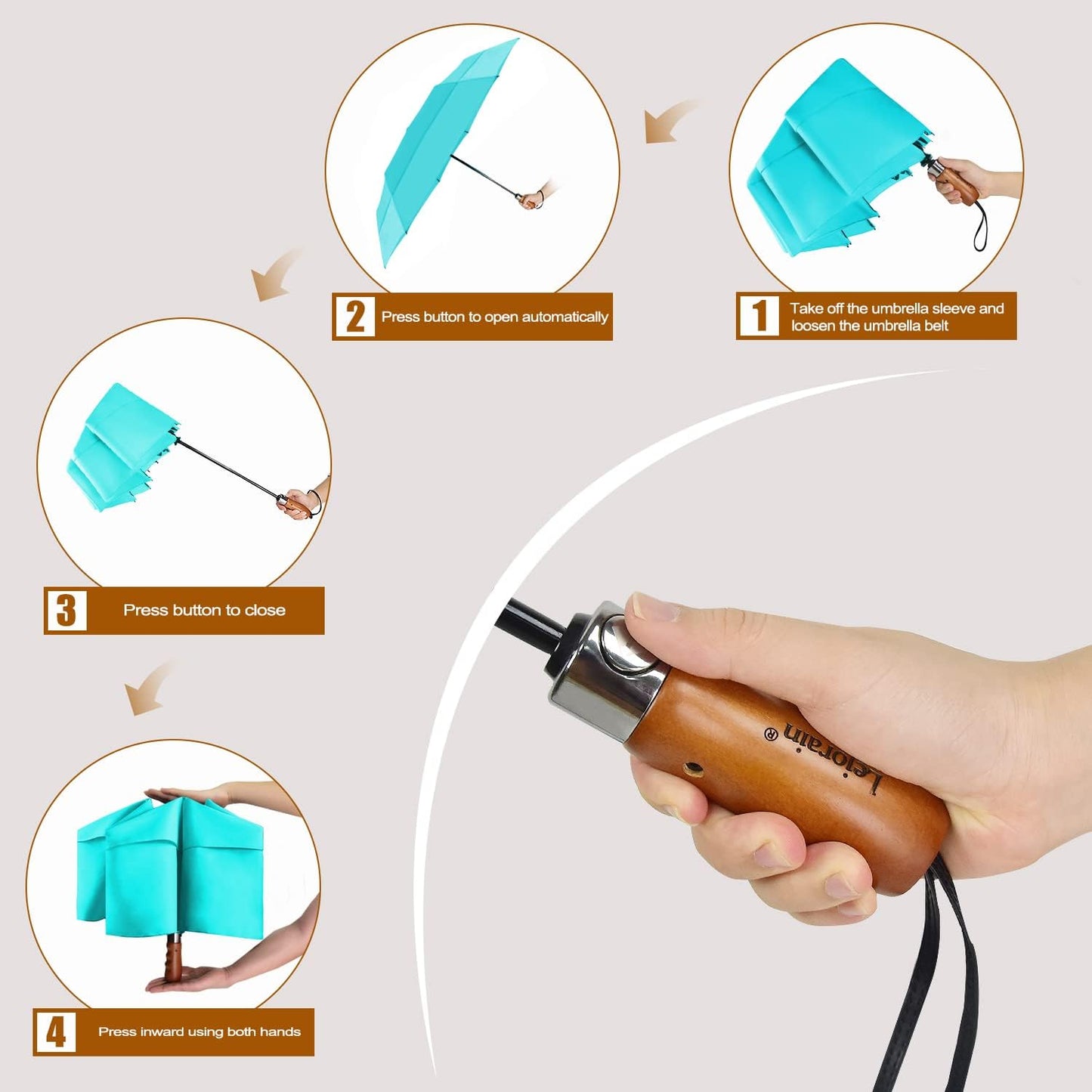 Lejorain Large Folding Golf Umbrella - Compact Mens Umbrellas Travel Rain and Windproof 54inch Collapsible Automatic Open Close Umbrella 210T Teflon Vented Double Canopy