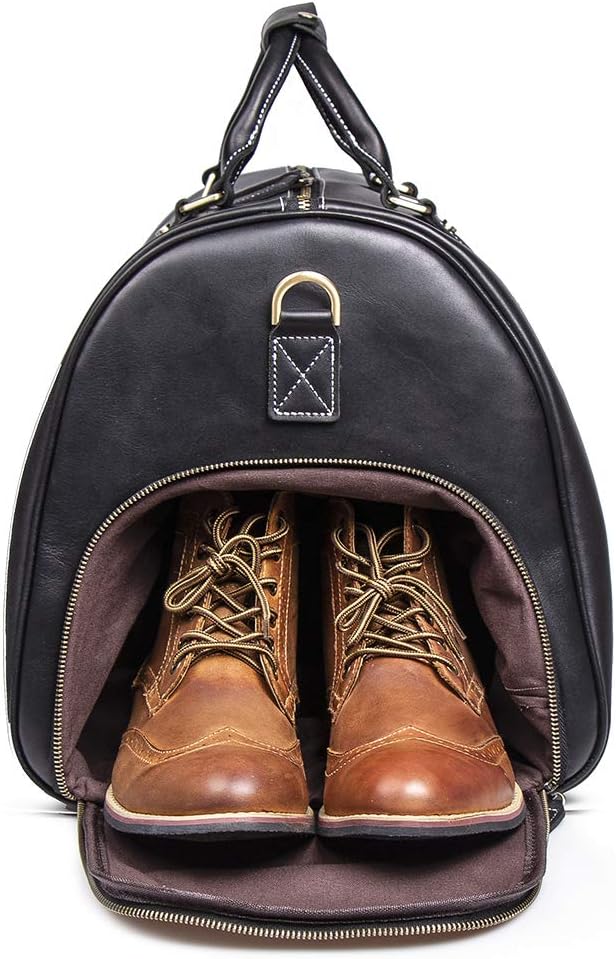 Leather Travel Luggage Bag, Mens Duffle Retro Carry on Handbag(Black, 24 Inch)