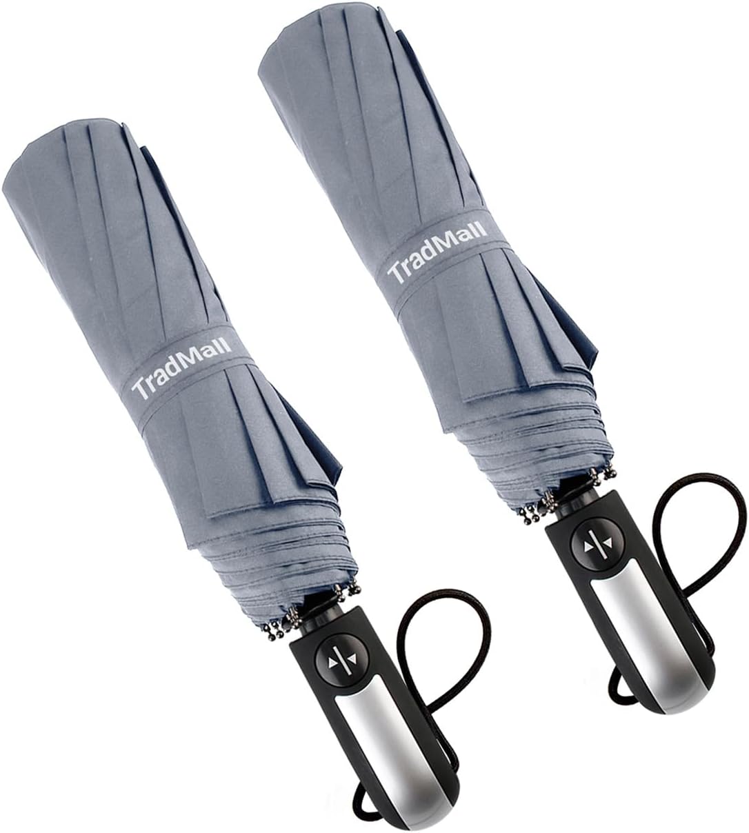 TradMall 2 Pack Travel Umbrella Windproof 46/56 Inches Large Canopy Reinforced Fiberglass Ribs Auto Open & Close