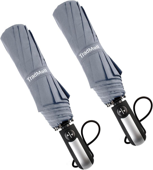 TradMall 2 Pack Travel Umbrella Windproof 46/56 Inches Large Canopy Reinforced Fiberglass Ribs Auto Open & Close