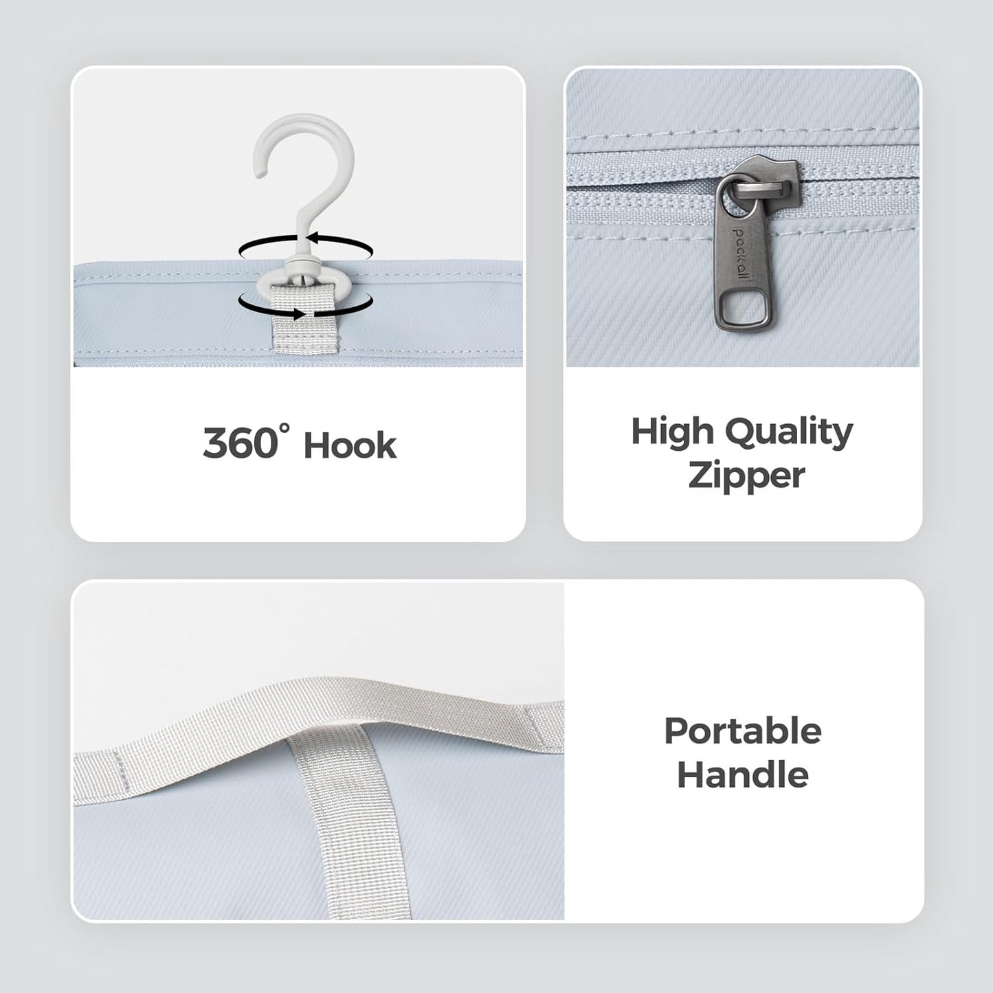 pack all Hanging Travel Toiletry Bag, Foldable Cosmetic Bag with Multiple Compartments, Water-Resistant Makeup Bag for Toiletries, Accessories (Light Blue)