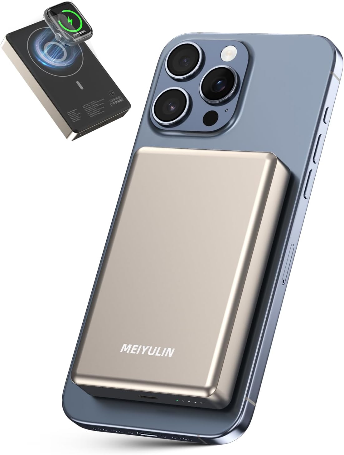 10000mAh Solid State Power Bank, PD 20W Portable Charger, 15W Magnetic Wireless Battery Pack, Compatible with iPhone 17 Pro Max Air/16/15/14/13/12 Series (Gold)