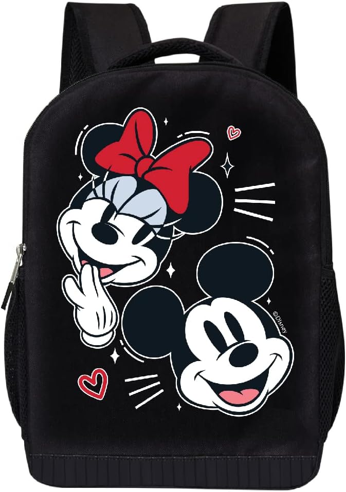 Disney Minnie Mouse Black Backpack for Women and Kids - 17 Inch Air Mesh Padded Womens Knapsack for School and Travel (Minnie Red)