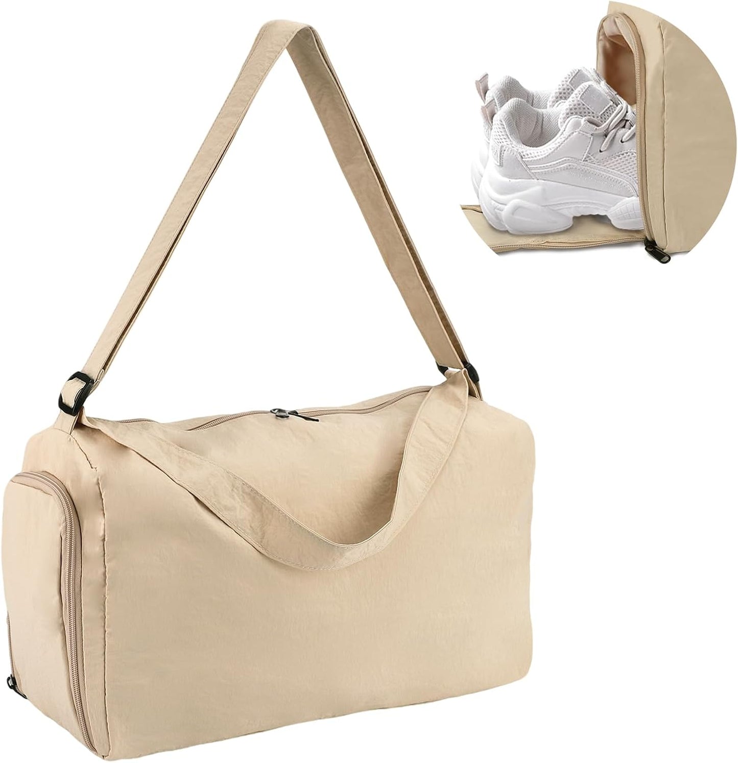 Small Gym Bag for Women with Shoes Compartment, Travel Duffel Overnight Bags for Women & Men, Weekend Carry on Bag - Sport Yoga Dance(Khaki)