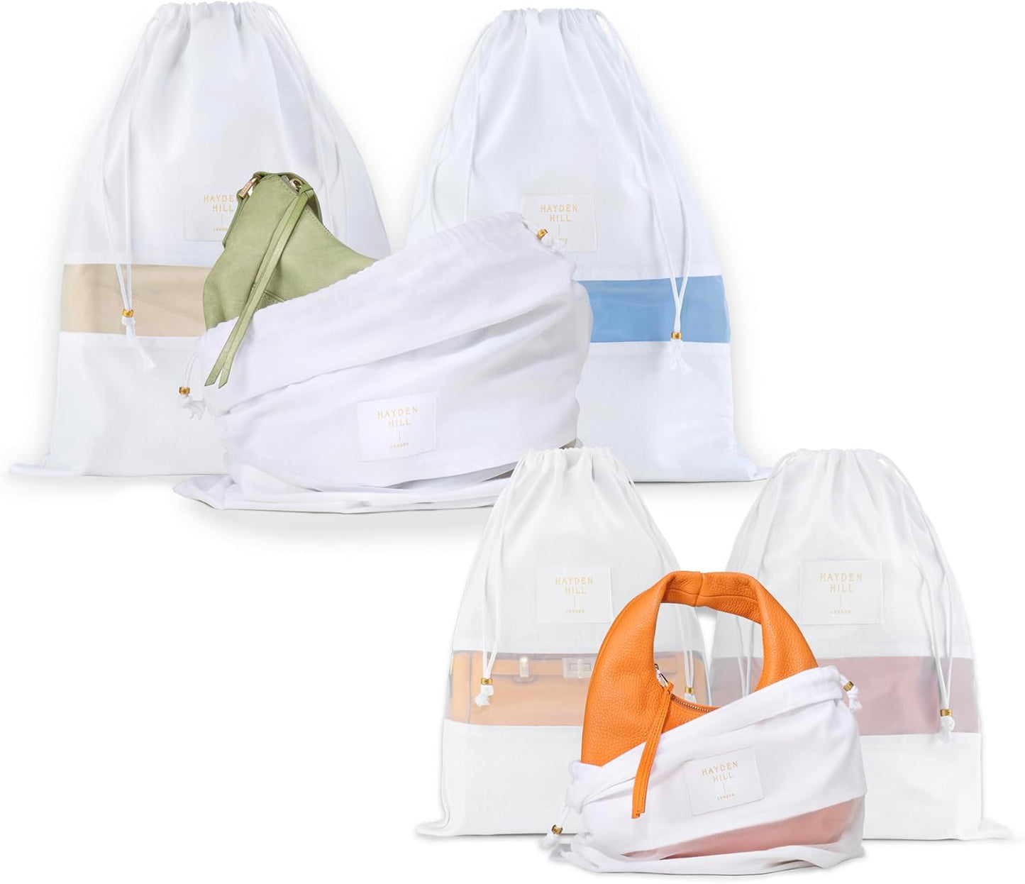 Hayden Hill Luxury Organice Cotton Dust Bags For Handbags - 6 Pack (Small-Med) - Handbag, Purse and Shoe Storage - Certified Carbon Neutral