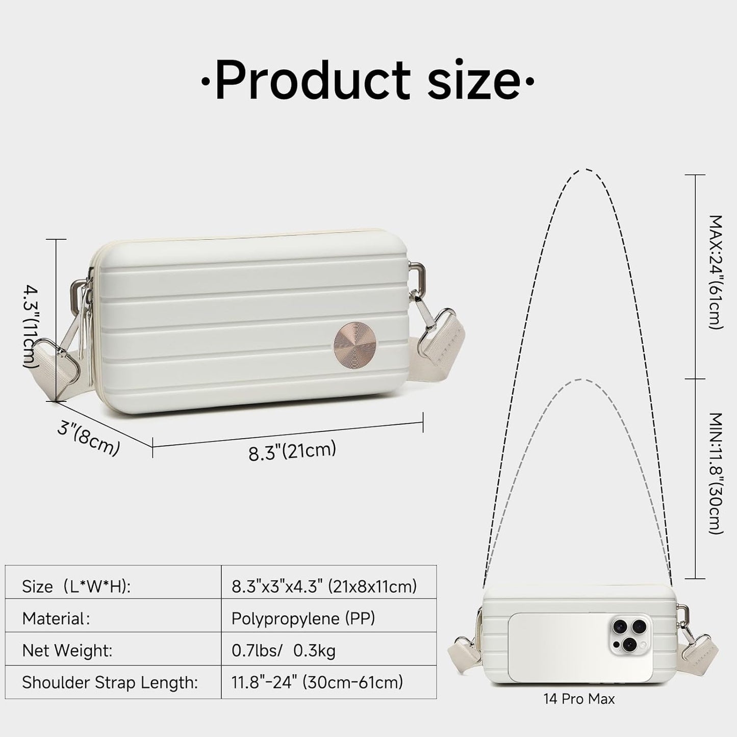 Somago Hard Shell Suitcase Handbag with Adjustable Strap Mini Cosmetic Handbag Cell Phone Purse Bag for 6.9" Shoulder Bag(Creamy White)