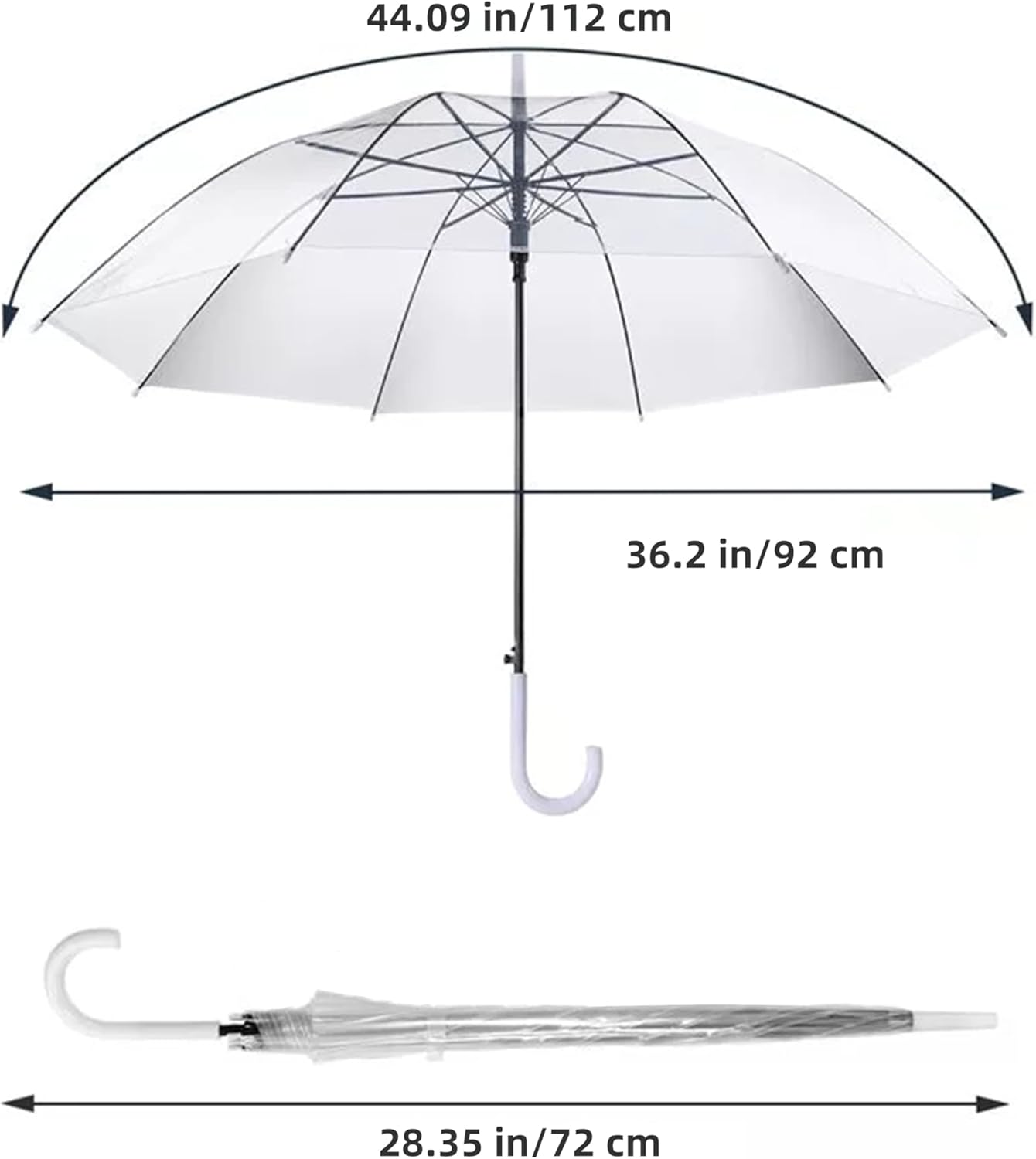 12 Pack Clear Wedding Umbrellas Bulk Transparent Auto Open Close Windproof Waterproof Stick Umbrellas with White J-Hook Handle for Brides, Grooms, Photography & Outdoor Events