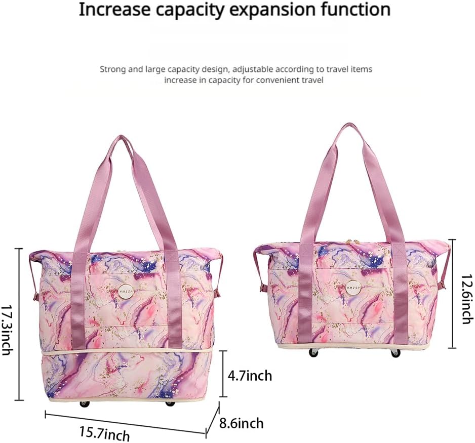 Large Travel Duffel Bag With Wheels Waterproof Lightweight, Sports Tote Gym Bag, Carry on Luggage with Dry&Wet Separation for Gym, Vacation