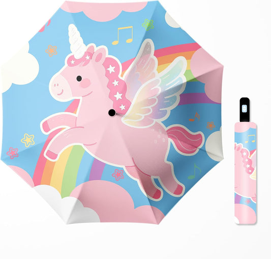 Small Travel Folding Umbrella for Girl, Portable, UV, SunShade, Compact, Automatic, Rain & Wind