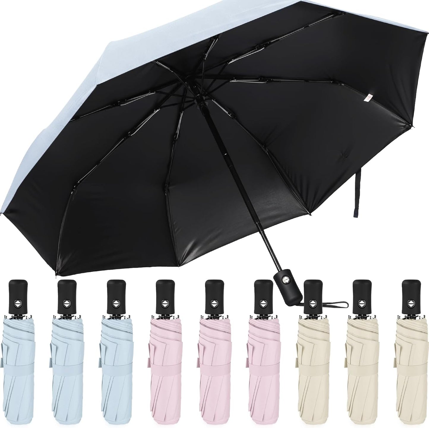 Kajaia 9 Pack Compact Umbrellas Bulk Folding Automatic Windproof Waterproof Umbrellas for Backpack Purse Car Women Men