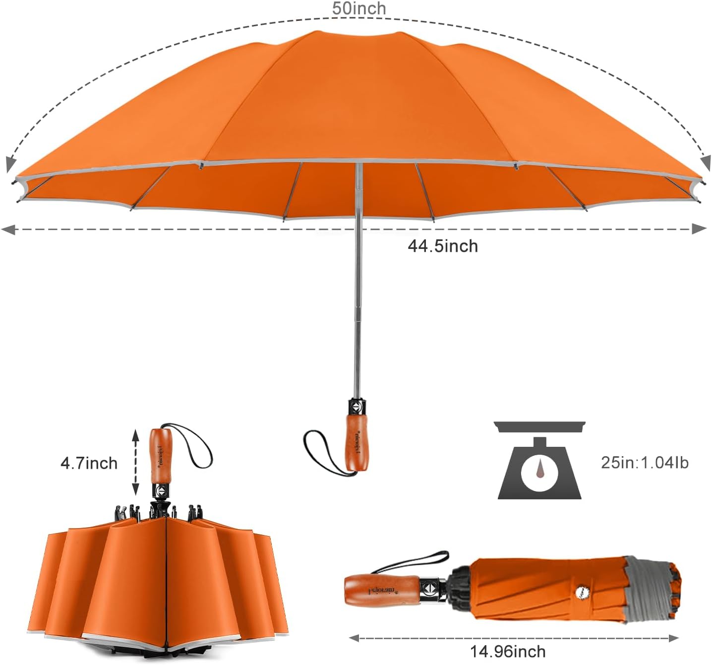 Lejorain Golf Large Inverted Umbrella - Black Big Windproof Heavy Duty Upside Down 46/50/54 Inch Compact Reverse Car Automatic Folding Reflective Umbrella