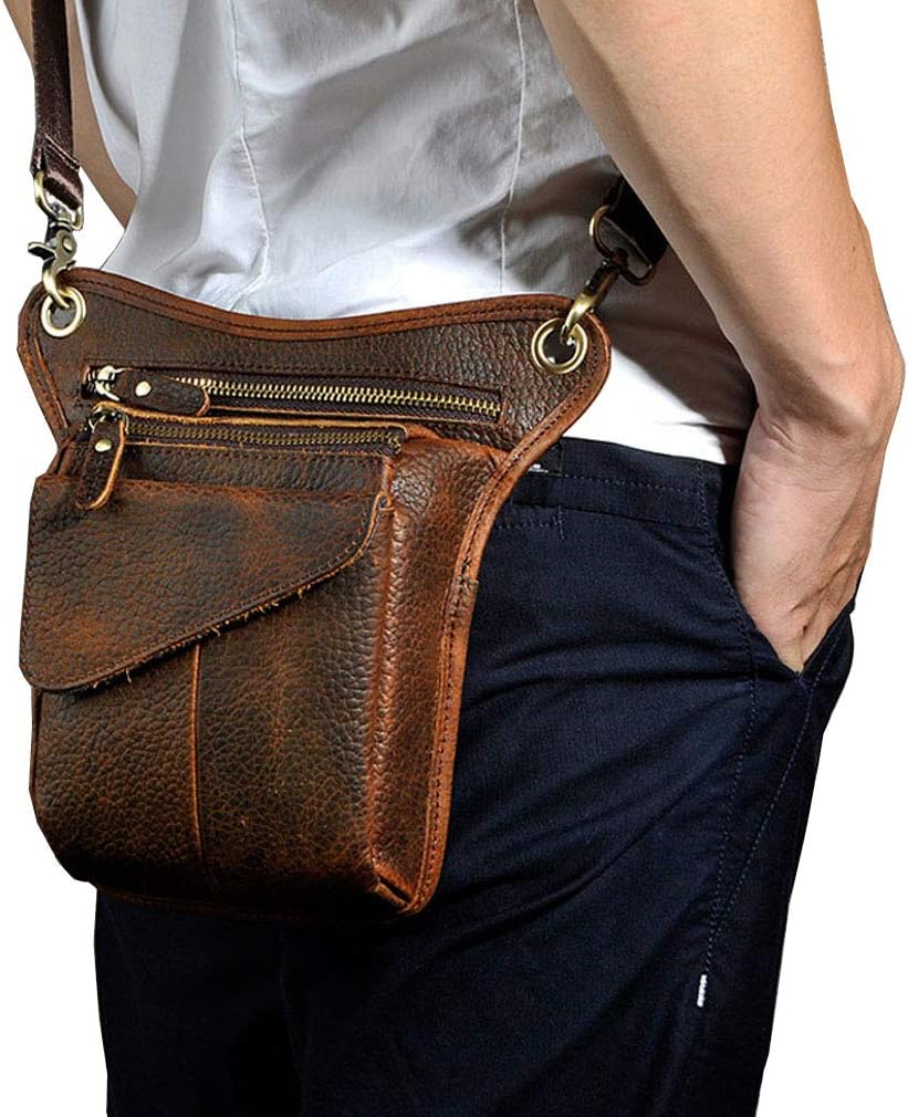 Leather Waist Pack Drop Leg Bag for Men Women Belt Bumbag Multi-Purpose Motorcycle Bike Outdoor Sports Tactical Cycling Riding Hiking Camping Pouch