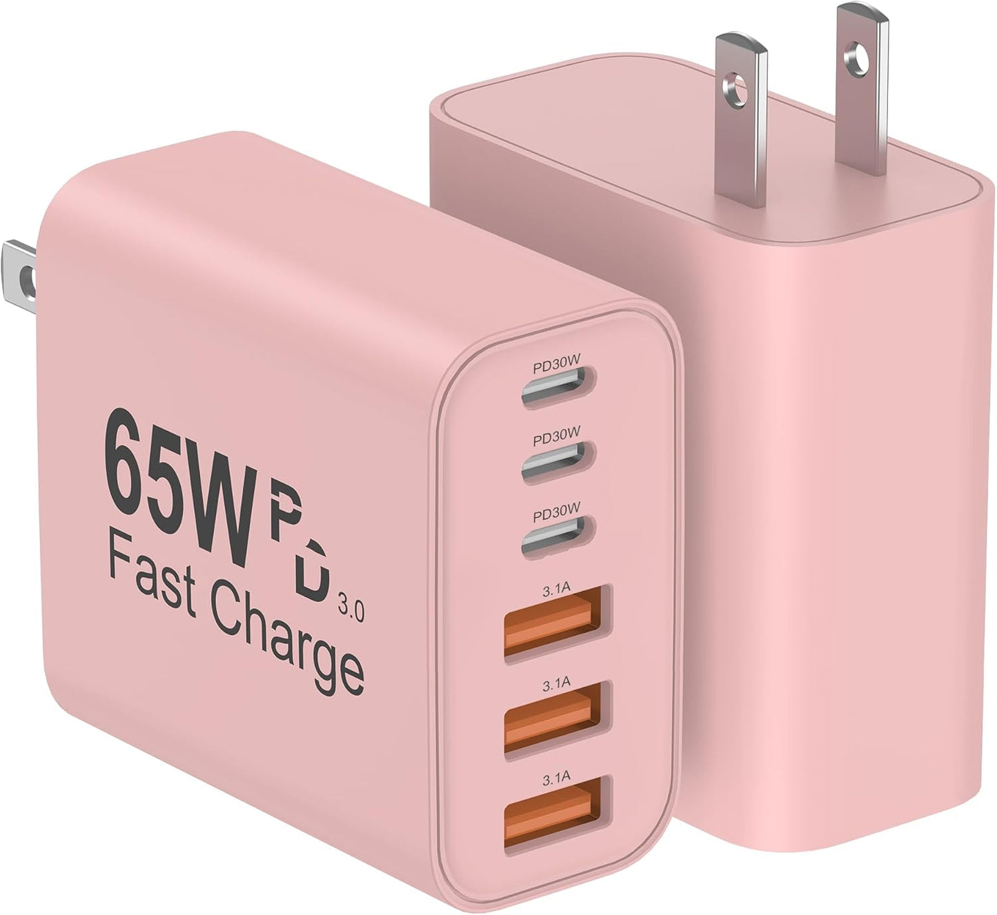 USB C Charger Block, 2Pcs 65W 6-Port USB C Wall Charger for iPhone Charger Fast Charging PD Power Adapter+QC Wall Plug Multiport Type C Brick Chargers for iPhone 17 16 15 14 13 Pro Max XS,for Samsung