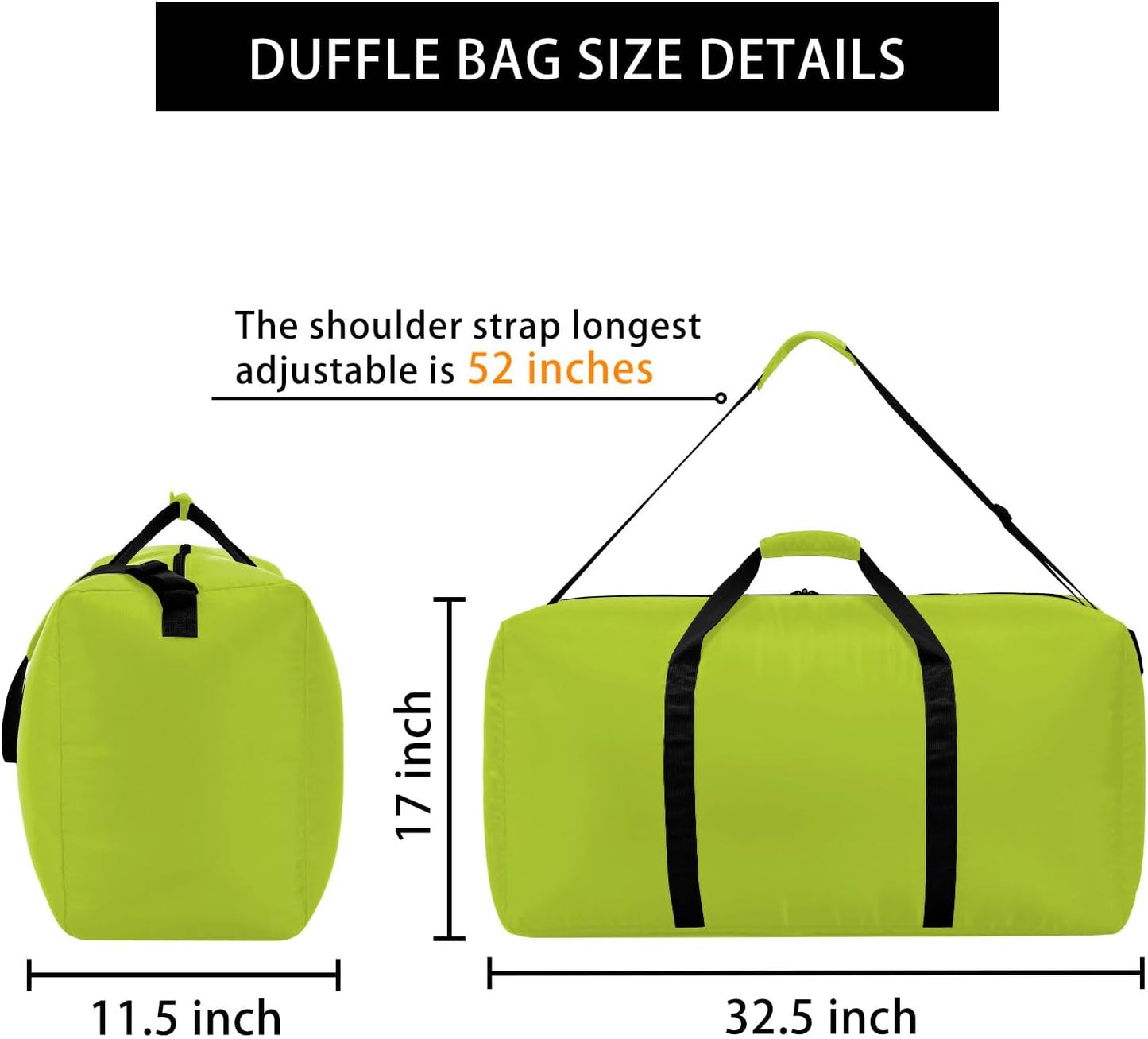 105L Extra Large Duffel Bag, 32.5 inch Travel Duffel Bag lightweight Luggage Bag-Light Green
