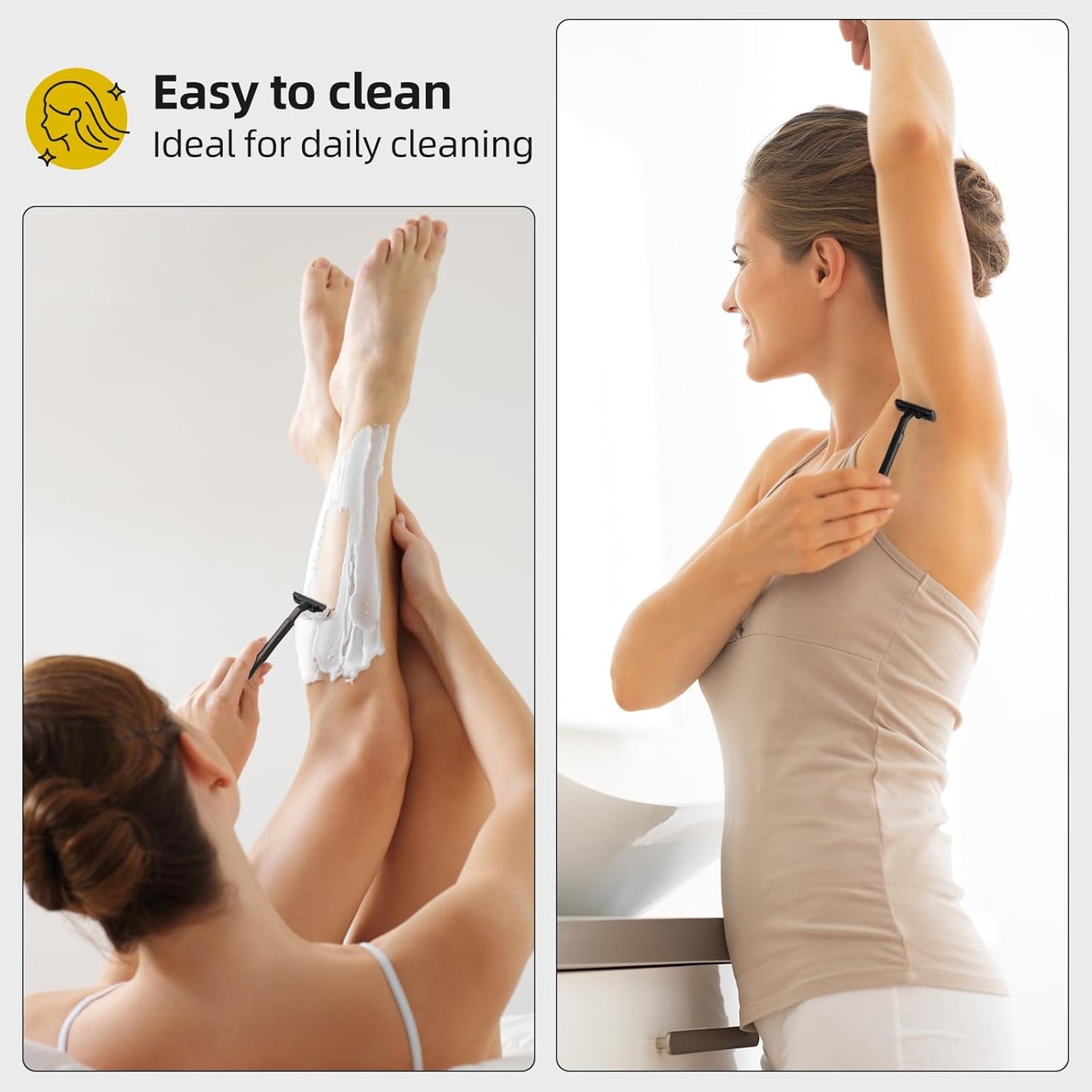 100 Pack Individually Wrapped Twin Blade Razors with Clear Safety Cap,Multipurpose Portable Shave Razor for Bathing Hotel Travel,Black(100 Count)