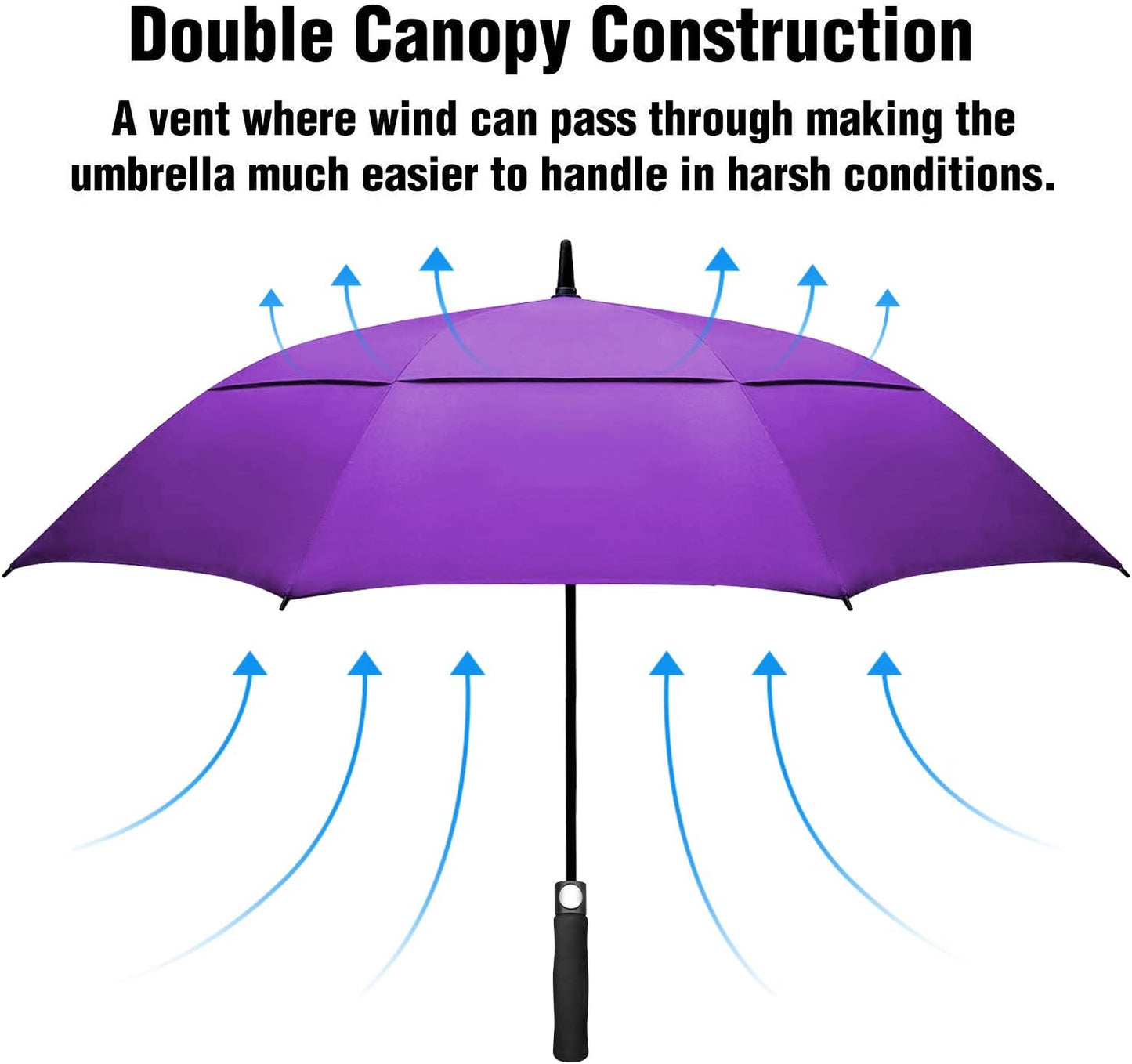 Golf Umbrella Large 58/62/68 Inch Automatic Open Golf Umbrella Extra Large Oversize Double Canopy Vented Umbrella Windproof Waterproof for Men and Women