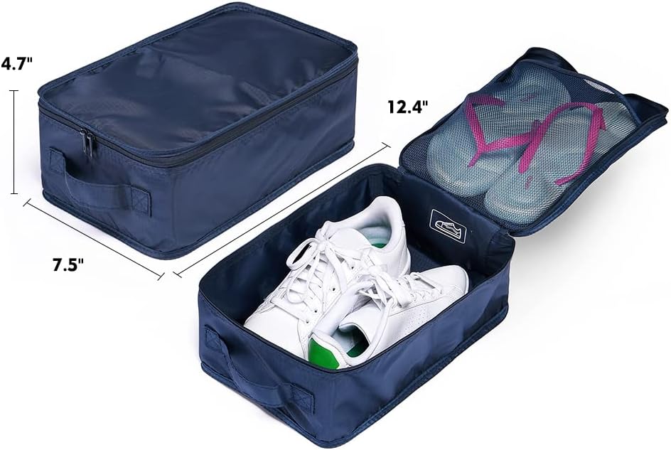 Travel Shoe Bags, Foldable Waterproof Shoe Pouches Organizer-Double Layer (4 Navy Shoe Bag)