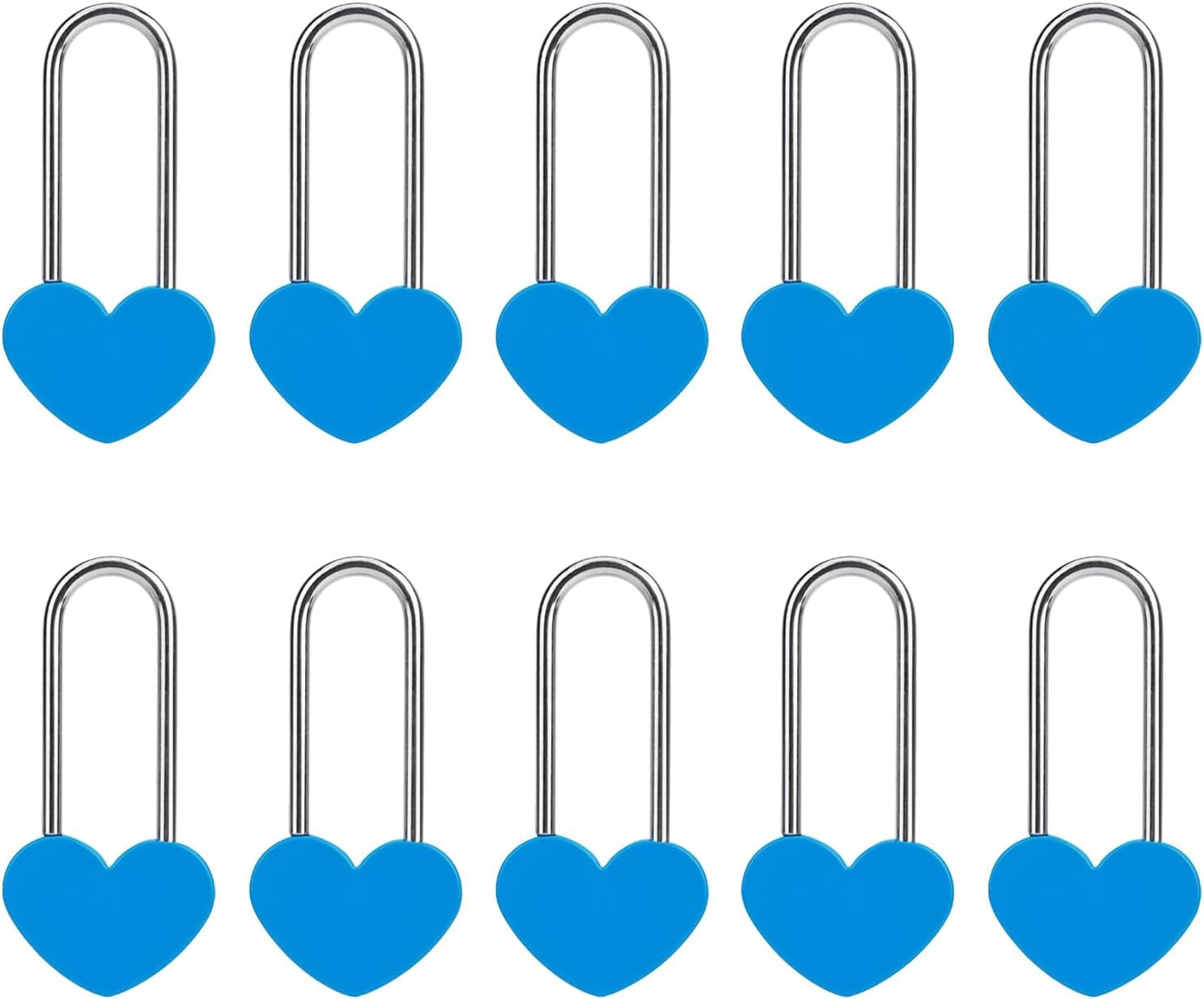 10PCS 3.5" 50mm Love Lock Heart Padlock,Blue Single Heart Wish Lock for Lovers Wedding,Valentines,Anniversary,Travel(NO Key)