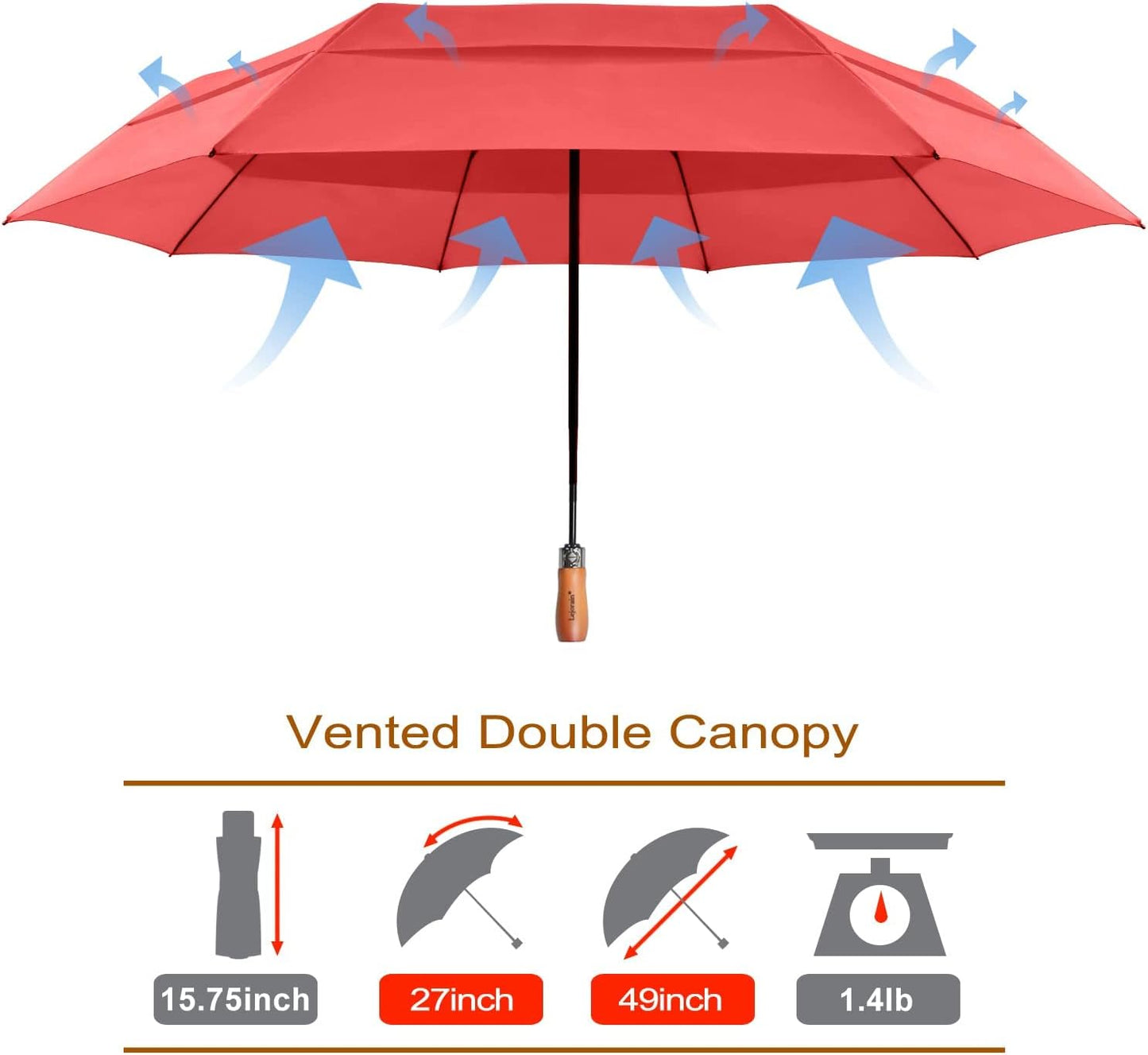 Lejorain Large Folding Golf Umbrella - Compact Mens Umbrellas Travel Rain and Windproof 54inch Collapsible Automatic Open Close Umbrella 210T Teflon Vented Double Canopy