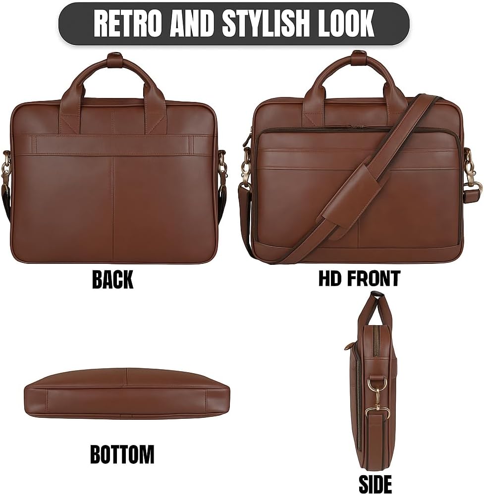 16" Leather Laptop Bag for Men and Women - Meeting Bag / Briefcase