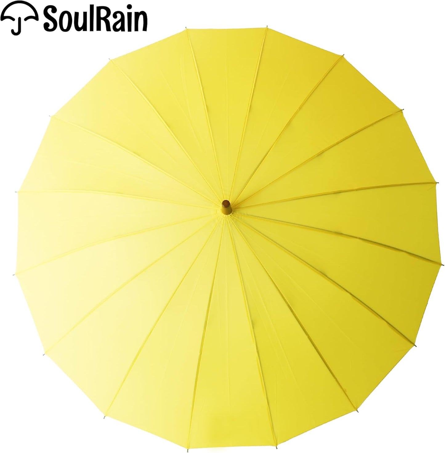 SoulRain 16 Ribs 48" Stick Umbrella Auto Open Solid Color Fashionable and Simple，Arc Classic Wood Handle，Windproof Unbreakable Stick Rain Umbrella