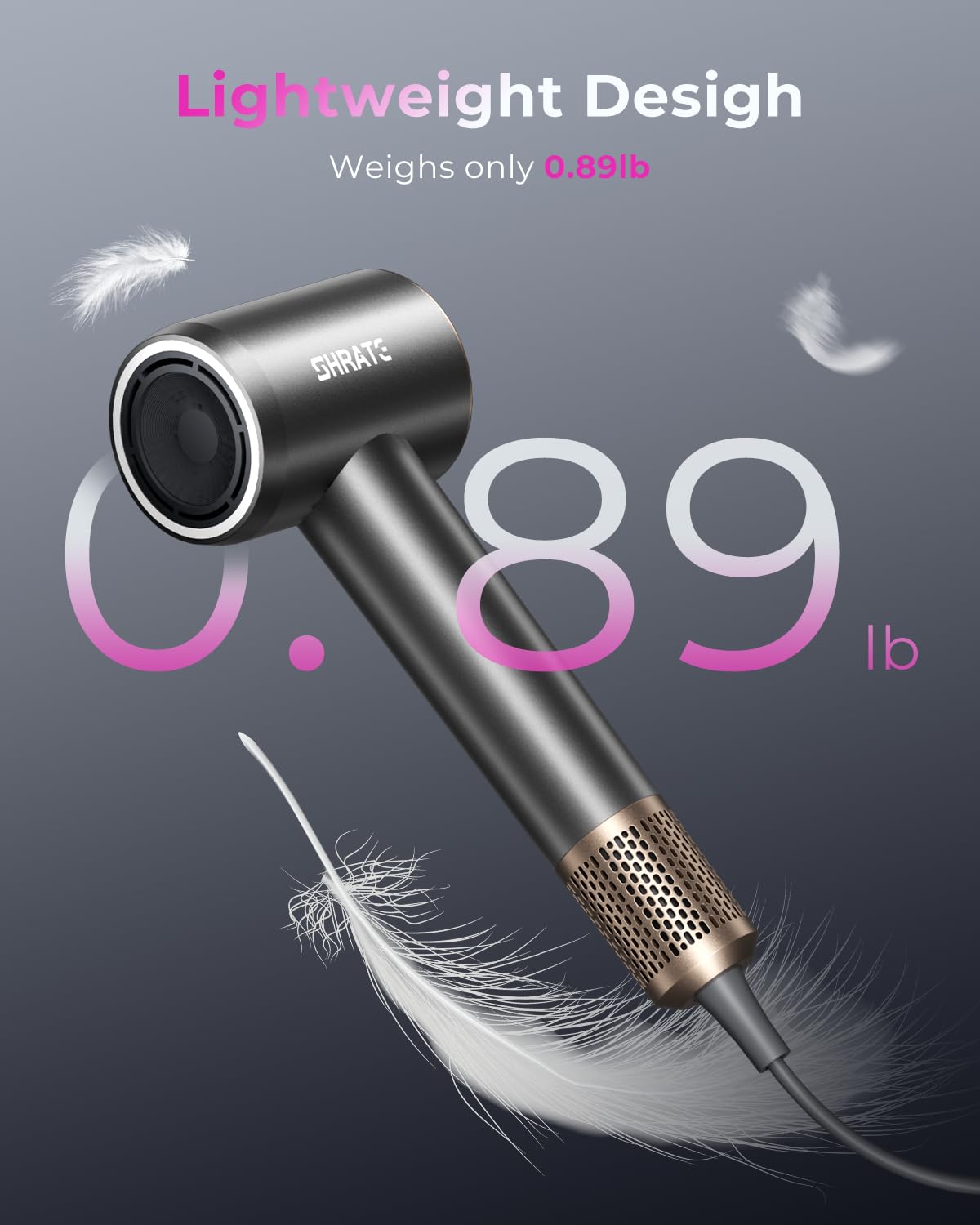 SHRATE Professional High Speed Ionic Hair Dryer | Ultra-Fast Drying | 500 Million Negative Ions | Low Noise | 160000 RPM | Compact Blow Dryer with Magnetic Diffuser for Faster Drying All Hair Types