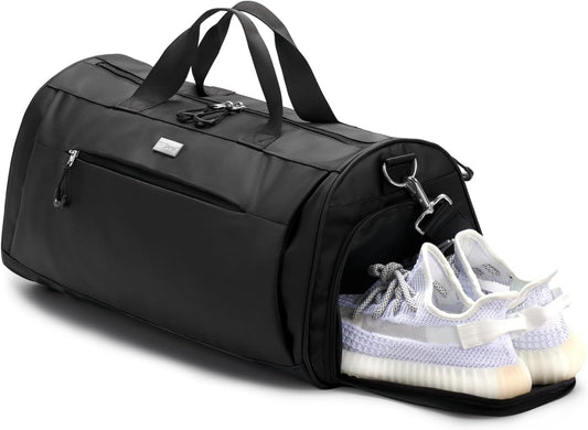 TOPDesign Gym Bag for Women & Men, Unisex Duffel Bag with Shoe Compartment & Wet Pocket for Travel Sports Gym (M Black)