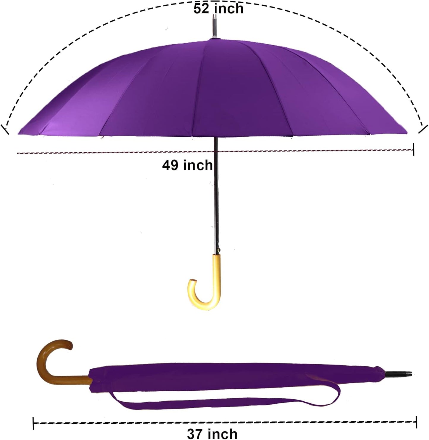 MRTLLOA 52 Inch Windproof Large Umbrellas for Rain, 16 Ribs, J Wooden Handle, 210T High-density Fabric Golf Stick Umbrella
