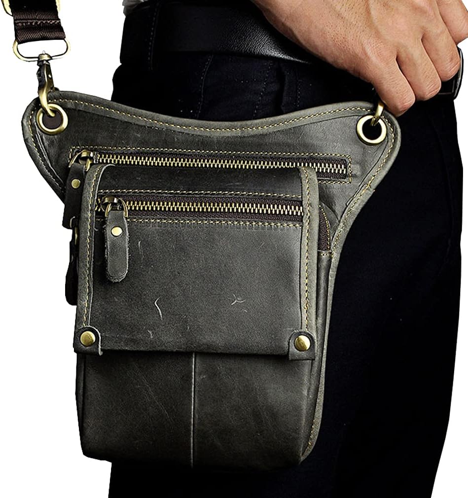 Leather Waist Pack Drop Leg Bag for Men Women Belt Bumbag Multi-Purpose Motorcycle Bike Outdoor Sports Tactical Cycling Riding Hiking Camping Pouch