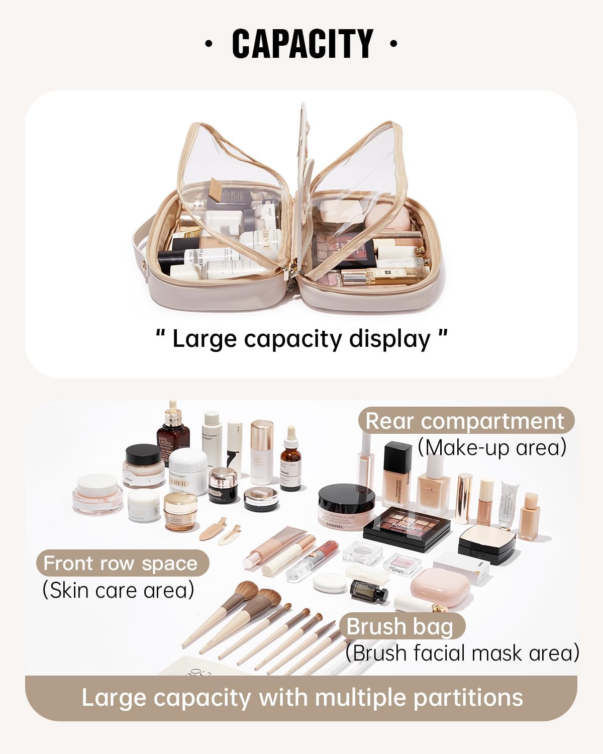 EACHY Travel Makeup Bag,Large Capacity Cosmetic Bags for Women,Waterproof Portable Pouch Open Flat Toiletry Bag Pattern Makeup Bag