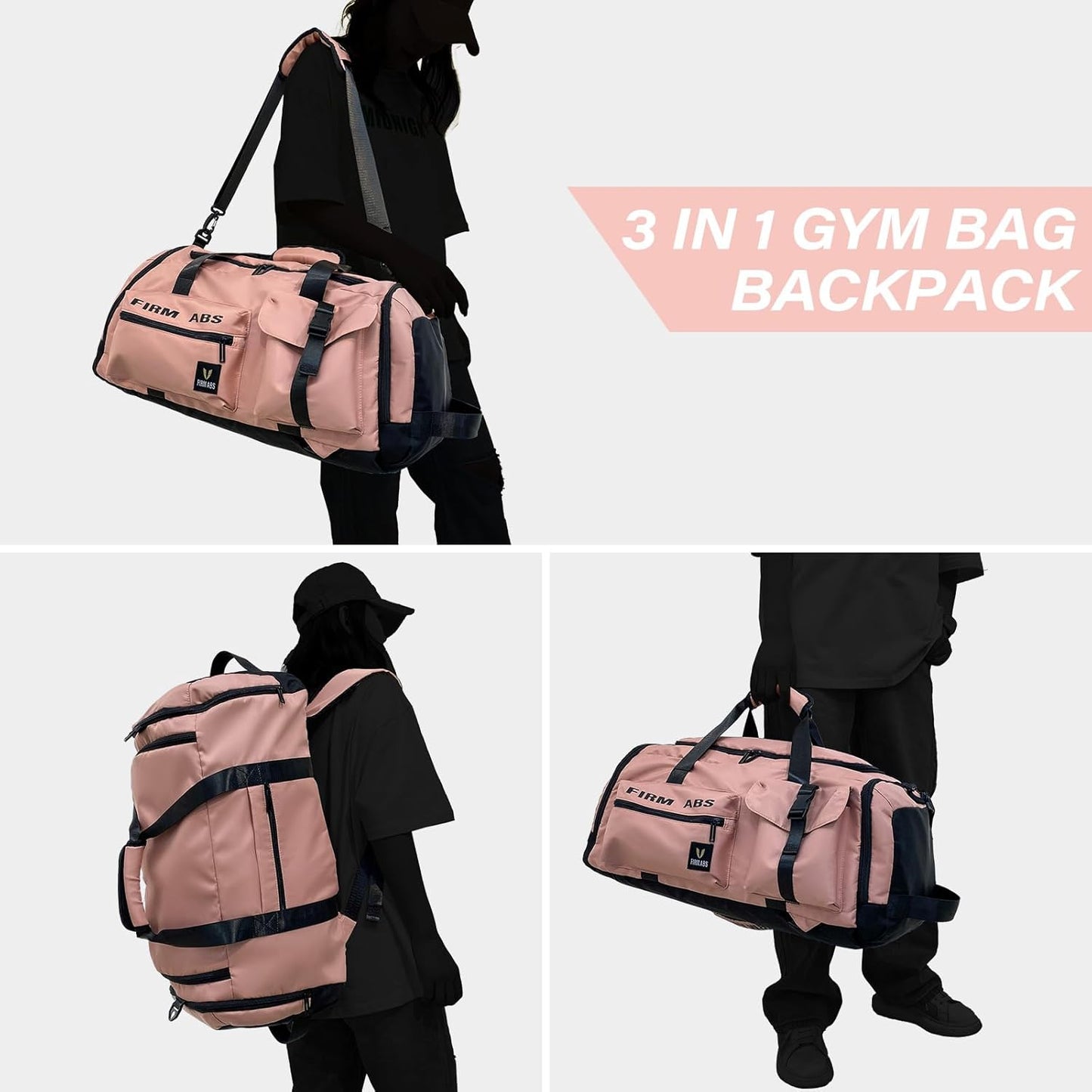 Gym Bag for Women, 65L Large Capacity Travel Duffle Bag 3 in1 Convertible Backpack with Shoes Compartment and Dry and Wet Separation