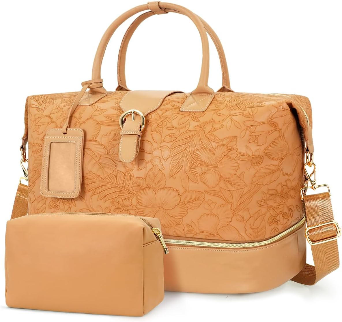 Leather Weekender Bags for Women, Travel Duffel Bag PU Overnight Bag Carry On Tote Bag with Shoe Compartment Wet Pocket