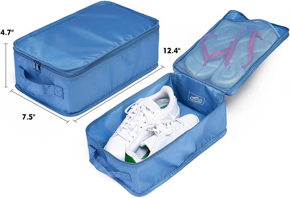 Travel Shoe Bags, Foldable Waterproof Shoe Pouches Organizer-Double Layer (4 Seablue Shoe Bags)