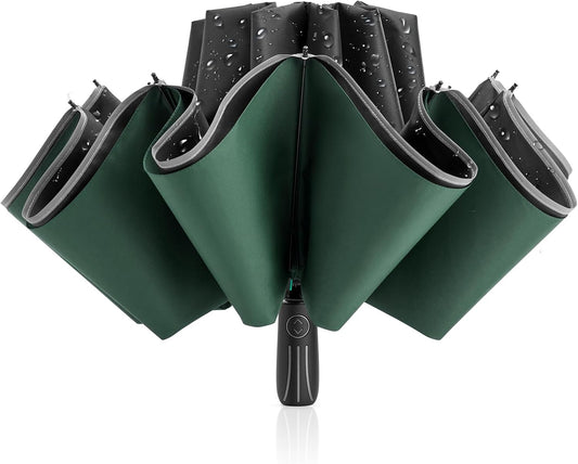 G4Free 54 Inch Large Double Layer Inverted Umbrella, 12 Ribs Compact Windproof Automatic Folding Reverse Umbrella with Reflective Strip for rain