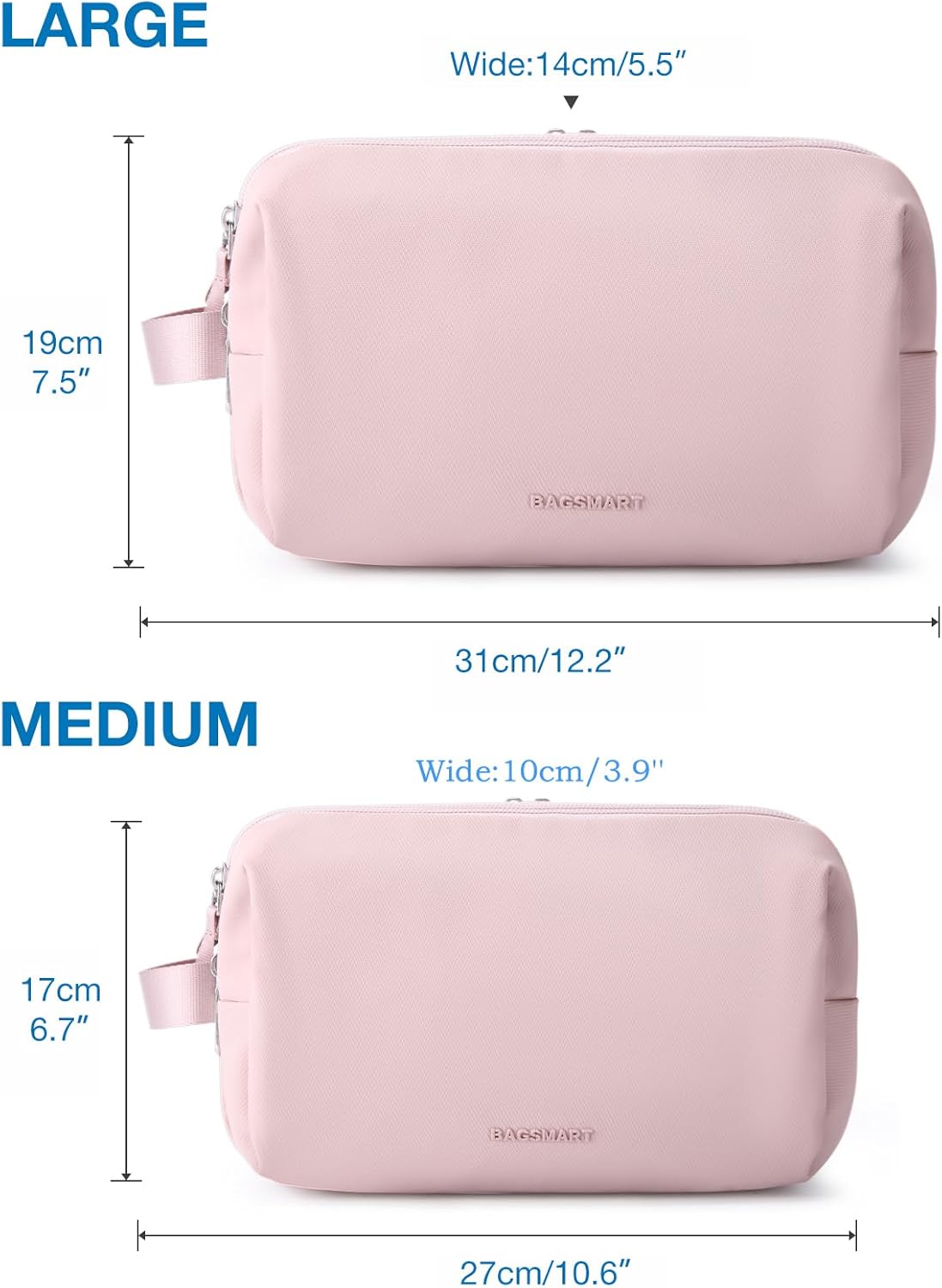 BAGSMART Toiletry Bag for Men, Travel Toiletry Organizer Dopp Kit Water-resistant Shaving Bag for Toiletries Accessories, Door Room Essentials,Pink-large