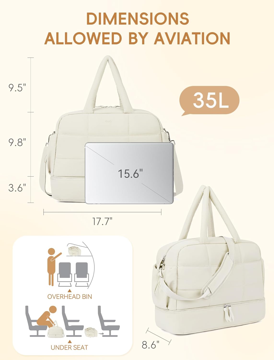 CLUCI Weekender Travel Bag for Women Puffer Tote Bag Carry On Duffle Overnight Bags with Shoe Compartment