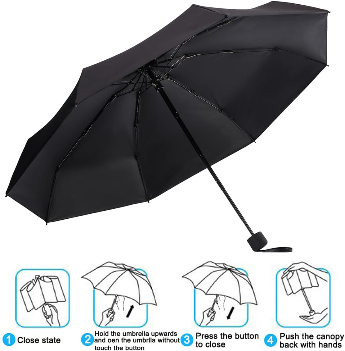 Goothdurs Mini Travel Compact Windproof Umbrella - Small Folding Lightweight Sun & Rain Umbrellas with 95% UV Protection for Women Men