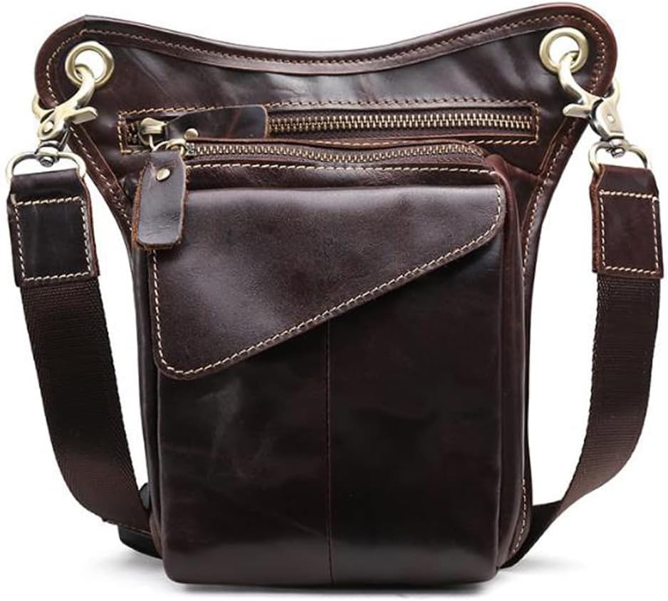 Leather Waist Pack Drop Leg Bag for Men Women Belt Bumbag Multi-Purpose Motorcycle Bike Outdoor Sports Tactical Cycling Riding Hiking Camping Pouch