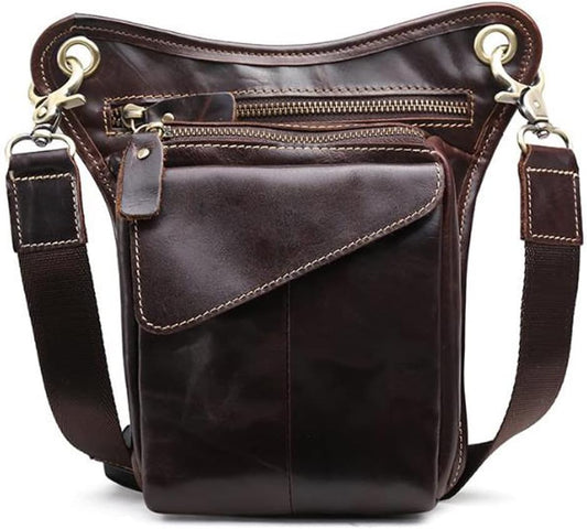 Leather Waist Pack Drop Leg Bag for Men Women Belt Bumbag Multi-Purpose Motorcycle Bike Outdoor Sports Tactical Cycling Riding Hiking Camping Pouch