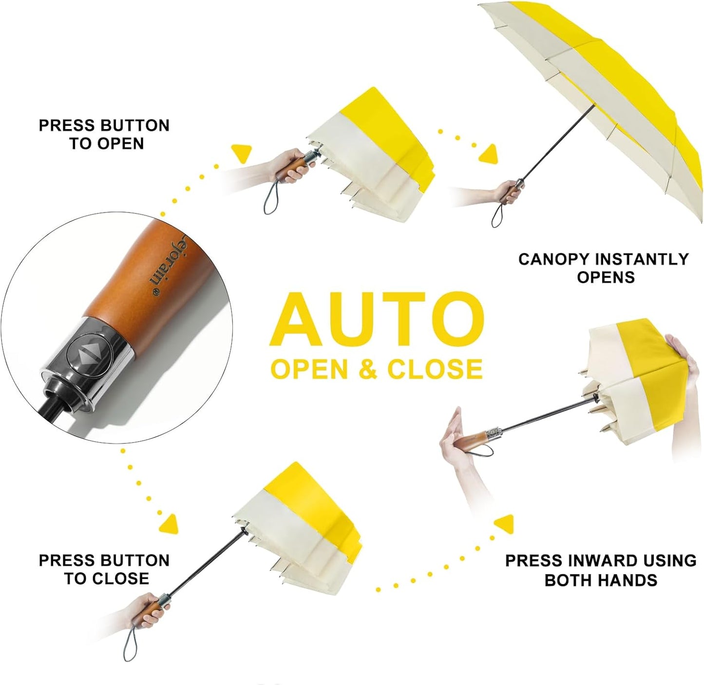 Lejorain Compact Golf Umbrella Large - 54inch Travel Big Portable Automatic Folding Umbrella Windproof for Men Heavy Duty 210T Dupont Teflon Coated Umbrella for Rain