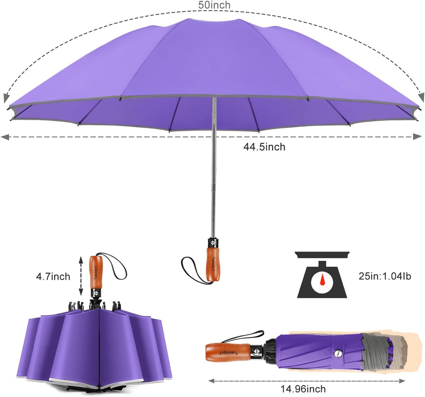 Lejorain Golf Large Inverted Umbrella - Black Big Windproof Heavy Duty Upside Down 46/50/54 Inch Compact Reverse Car Automatic Folding Reflective Umbrella