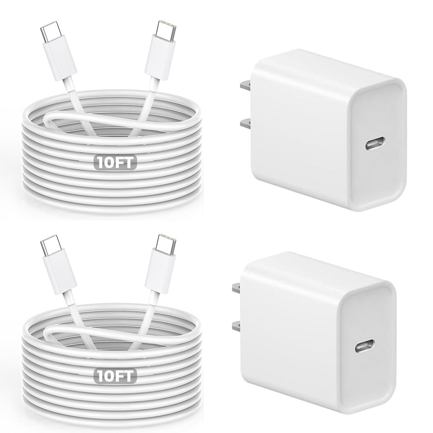 10Foot USB C Charger for iPhone 16 Charger, 2Pack 20W Type C Charging Block Long 10FT USB C Cord Cable Fast Charging for Apple iPhone 16/16e/16 Pro/16 Plus/16 Pro Max/15/15 Plus, iPad mini/iPad Air